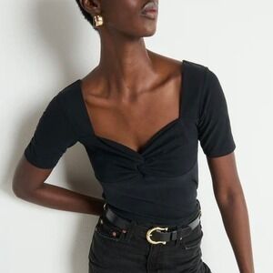 Nation LTD LA Lana Twisted Top Black Size Small Short Sleeve